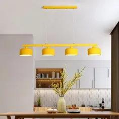 Macaron Drum Shade Hanginging لوستر فلزی 4 چراغ سقفی چراغ روی میز ناهار خوری - چراغ های جزیره زرد