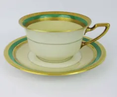 جام و بشقاب چای سبز Rosenthal Gold Encrusted & Green Tea |  اتسی