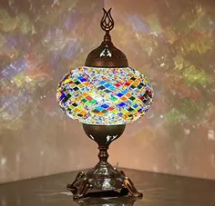(15 رنگ) چراغ میز موزاییک باتری با لامپ LED ساخته شده ، میز سفره ای موزاییکی دست ساز ترکی مراکشی چراغ شب تاب لامپ لامپ شب چراغ با لامپ LED ، بدون سیم (فرش آناتولی)