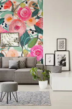 دکور دیوار اتاق نشیمن |  نقاشی دیواری گلدار |  تزیین دیواری گل