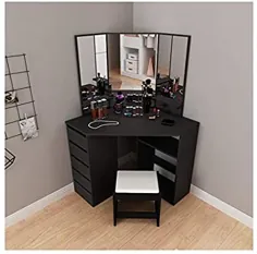 ست آینه توالت طرح آویز گوشه ای - میز آرایشی کابینت اتاق خواب مدرن با کشو - دستشویی حمام برای گوشه فضای کوچک (حمل از ایالات متحده) (سیاه)