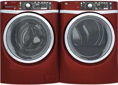 ست لباسشویی و خشک کن ساید بای ساید GE با واشر بار جلو و خشک کن برقی با رنگ قرمز روبی