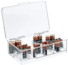 سطل جعبه سازنده ذخیره سازی باتری قابل انباشته mDesign با درب لولایی برای اندازه های AA ، AAA ، C ، D ، 9 ولت ، ذخیره سازی عالی برای آشپزخانه ها ، دفاتر خانگی و اتاق های نرم افزار - پاک