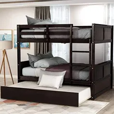 تختخواب کامل بیش از حد کامل برای کودکان و نوجوانان ، قاب تختخواب سفارشی جدا شده از چوب با Trundle