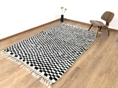 فرش دستباف شطرنجی سیاه و سفید مراکشی 8.20 FT x 4.92 FT (250 سانتی متر x 150 سانتی متر) ، آماده حمل ، حمل رایگان