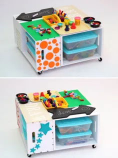 DIY Kids Activity Center / میز لگو ساخته شده با 4 جعبه چوب - ساعت شاد دست ساز