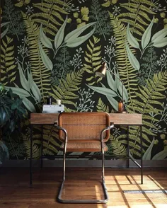 Botanische Grün schale und Stick Wallpaper - تصویر زمینه سرخس Wandbild - Selbstklebende Tapete - abnehmbare Tapete - Einfache DIY Wandbild b08
