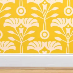 پارچه های رنگارنگ چاپ شده توسط Spoonflower - Art Nouveau Yellow Floral از استودیوی UnBlink توسط جکی Tahara-مقیاس LARGE