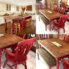 میز مزرعه صندلی غذاخوری خانه مزرعه با رنگ قرمز روستکی |  اتسی