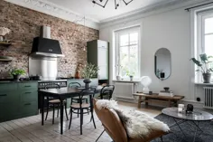 kitchen آشپزخانه و دیوار آجری سبز: آپارتمان در استکهلم (50 متر مربع) ◾ ◾ عکس ◾ ایده ها ◾ طراحی