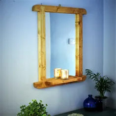 آینه دیواری چوبی با قفسه چوبی سبک روستایی منحنی ضخیم |  اتسی