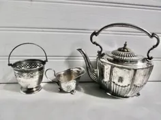 چای با روکش نقره ای ادواردین تزئین شده ویکتوریایی انگلیسی آنتیک |  اتسی