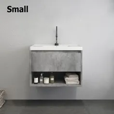 حمام شناور خاکستری مدرن 24 اینچ وال مونتاژ سرامیک غرور تک ظرفشویی با کشو و قفسه