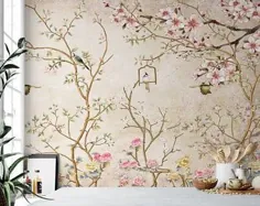 کاغذ دیواری Vintage Chinoiserie با کاغذ دیواری باستانی گلدار ، کاغذ دیواری غیربافته ، کاغذ دیواری پوست و چسب