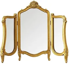آینه غرور Z-jingzi Rustic Tri-Fold با پا و آینه آرایش و لوازم آرایشی و آرایشی رومیزی آرایشی و آرایشی روی چوب منبت کاری شده روی چوب ، دکوراسیون اتاق یا اتاق خواب ، 23 × 31 اینچ