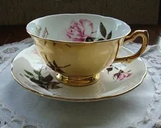 فنجان چای رویال گرافتون و فنجان چای سبز نعناع نعلبکی و |  اتسی