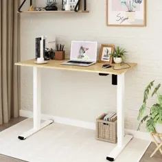رنگ میز کار ایستاده قابل تنظیم با ارتفاع برقی FlexiSpot Office Home (بالا / قاب): فلز / چوب / چوب و فلز در بلوط / سفید ، اندازه 24 "L x 48" W x 28.6 "H
