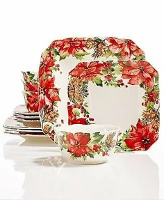 222 پنجمین مجموعه Poinsettia Winter 12 PC Square Dish Square برای فروش آنلاین |  eBay