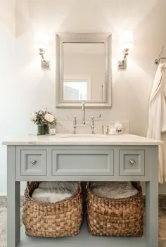 غرور خاکستری آبی با قفسه - انتقالی - حمام