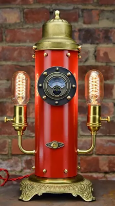 Steampunk Steam Whistle - چراغ رومیزی - لامپ قرمز Steampunk - چراغ Steampunk - چراغ دفتر - لامپ محل کار