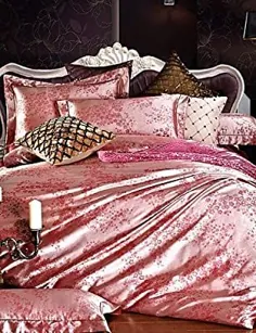 ست تختخواب سفارشی SYX Silk Satin Jacquard 4 پارچه دخترانه اندازه ملحفه تخت خواب راحتی ست های پسرانه عمده فروشی ، ملکه صورتی ، ملکه صورتی