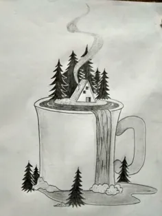نقاشی خودمانی یک فنجان زمستانی