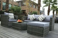 Yakoe Outdoor Rattan Garden Furniture 5 Seat Corner Sofa Patio Set Black فروش آنلاین |  eBay