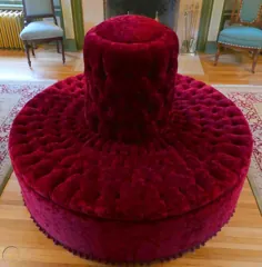 دکمه مخمل بزرگ Vantage Velvet Button Tufted Circular Hotel Lobby Ottoman Settee Sofa Round |  # 1862543347