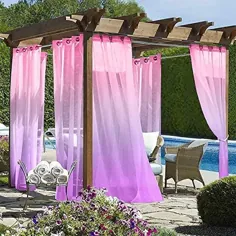 پرده در فضای باز Wilike Ombre شفاف برای پاسیو ، پرده های نیمه شفاف ضد آب Grommet ضد آب برای ایوان ، کلاه فرنگی ، Cabana و Gazebo Indoor / Outdoor Gradient Voile Sheers Drapes، 52Wx84L Inch، Purple Pink