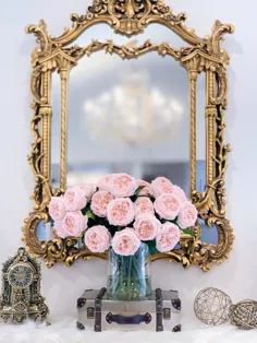قطعه بزرگ لمسی 18 اینچی بزرگ-قطعه صورتی صورتی-مرکز اتاق ناهار خوری -گل مصنوعی-گل آرایی مصنوعی-سایز بزرگ گل رز آستین