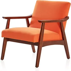 صندلی مدرن BELLEZE لهجه مدرن اتاق نشیمن صندلی پارچه ای روفرشی با پایه های چوبی ، نارنجی