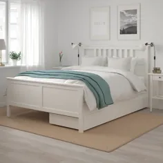 HEMNES قاب تختخواب با 2 جعبه ذخیره سازی ، لکه سفید ، Luröy ، کامل - IKEA