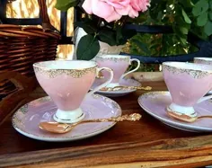 مجموعه چای پرنعمت مجموعه ظروف چینی صورتی چینی سلنجانی ست فنجان چای صورتی HCH فنجان چای خوری