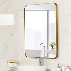 آینه دیواری قاب آلومینیومی ، آینه مستطیل مستطیل ، آینه غرور ، آینه آرایش ، طراحی گوشه گرد ، 24 "× 31" ، لوازم جانبی طلایی ، دیوار منزل شما برای تزیین دیوار!