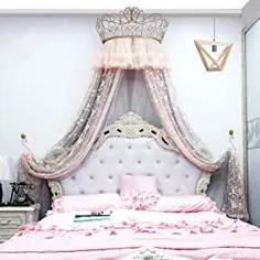 ملکه سایه بان تختخواب دار با تاج توری دور تاج سایبان پشه بند برای دختران کودکان و نوجوانان به سبک شاهزاده خانم دکوراسیون اتاق خواب خانگی برای تختخواب 1.5M 1.8M تختخواب دو نفره ، خاکستری ، 2.0 متری