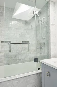 وان کاشی مترو مرمر خاکستری با درب شیشه ای بدون قاب - انتقالی - حمام