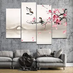 4 قطعه شکوفه آلو به سبک چینی تصاویر کلاسیک پوستر دیوار هنر دکوراسیون منزل بوم نقاشی چاپ نقاشی HD دکوراسیون خانه - دیوارچوبها - تزئین زندگی خانه خود