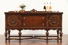 میز کناری ، سرور یا بوفه Tudor Antique Walnut Walnut ، امضا شده Rockford # 29321