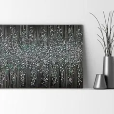 نقاشی دیواری براق "قطرات باران" خاکستری و نقره ای