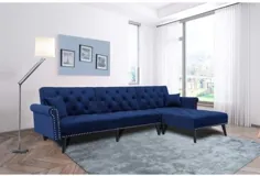 مبل تختخواب شو مبل تخت خواب دار صندلی مخملی راحت صندلی L شکل نیمکت کانورتیبل داخلی برای مجموعه مبلمان اتاق نشیمن (آبی سرمه ای)