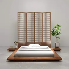 قاب تختخواب سبک ژاپنی Festnight چوب جامد Sheesham پایان 1.4x2 متر