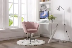 صندلی مدرن دفتر کار خانگی ، صندلی صدفی مخمل خواب دار صندلی توخالی قابل تنظیم قابل تنظیم برای زنان ، صورتی
