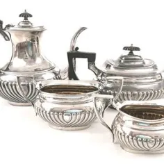 مجموعه چای سه تکه آنتیک ، جیمز دیکین ، بشقاب نقره پوشیده ، چای بعد از ظهر ، فرم گرد ، کیسه های گل ، ست چای ویکتوریا ، شیک منحصر به فرد