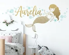 مهد کودک وینیل برچسب دیوار پری دریایی Wall Decal |  اتسی