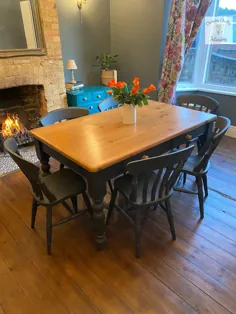 میز و صندلی های غذاخوری 6 خانه ای مزرعه ای با رنگ خاکستری تیره