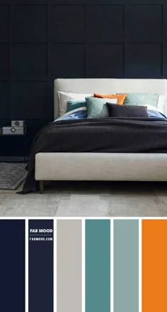 7 پالت رنگ آرامش بخش برای اتاق خواب - رنگ اتاق خواب آبی تیره و خاکستری