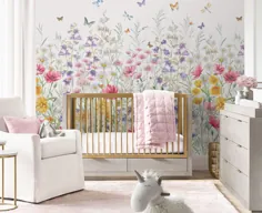 کاغذ دیواری نقاشی دیواری قابل تغییر در رنگ آبرنگ ، کاغذ دیواری پارچه ای و پارچه ای مخصوص اتاق دخترانه یا مهد کودک ، بدون وینیل ، غیر سمی P12