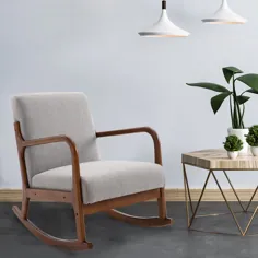 صندلی گهواره ای HOMCOM با پایه چوبی منحنی ، تاب پارچه ای با صندلی پد دار مبلمان منزل مبلمان اتاق خواب اتاق نشیمن آرامش - Walmart.com