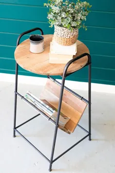 میز کناری چوبی و فلزی باستین با قفسه مجله