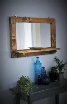 آینه بزرگ با قفسه در چوب طبیعی برای حمام شما |  اتسی